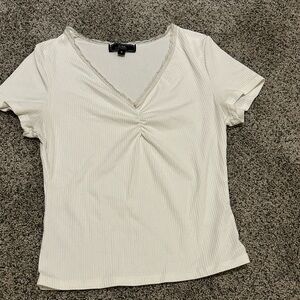Vibe Cream V-Neck Short Sleeve Top